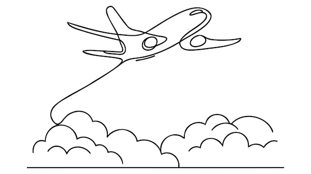 Vector vliegtuig één lijntekening op een witte achtergrond vliegtuig doorlopende enkele schets minimalistisch contourontwerp