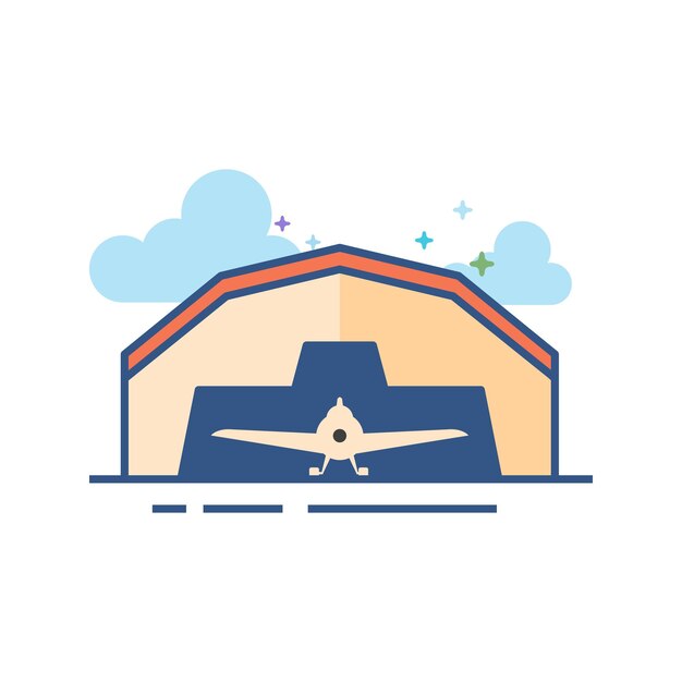 Vector vliegtuig hangar pictogram egale kleur stijl vectorillustratie