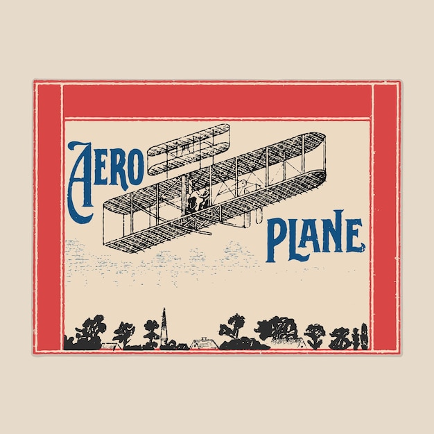 Vliegtuig luciferdoosje label retro logo oude vintage illustratie poster sjabloon ontwerp vector vliegtuig