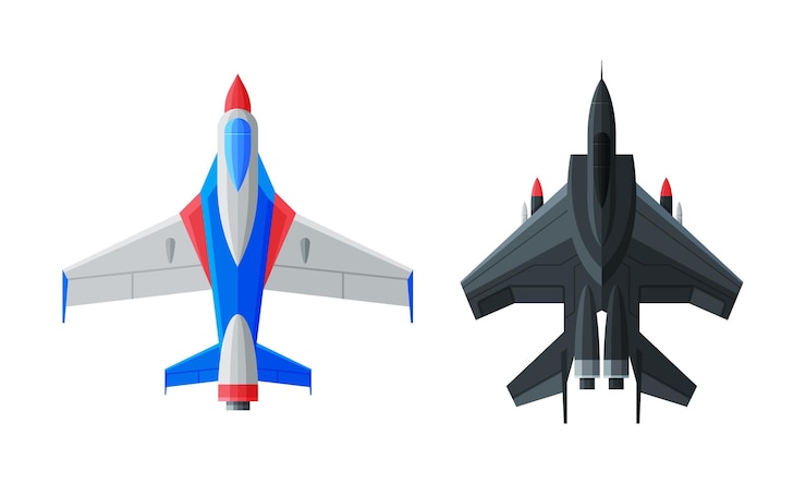 Vector vliegtuig met straalmotor zicht van boven vector set