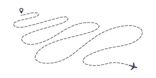 Vector vliegtuig onderbroken lijn pad vlakke stijl ontwerp vectorillustratie geïsoleerd op een witte achtergrond