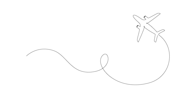 Vliegtuig pad in één continu lijntekening business concept van wereldreizen en internationale vlucht luchtvaartmaatschappij met trace in eenvoudige lineaire stijl bewerkbare beroerte doodle vectorillustratie