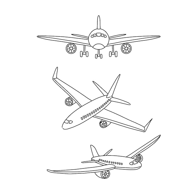 vliegtuig reizen hand getrokken doodle illustraties vector set
