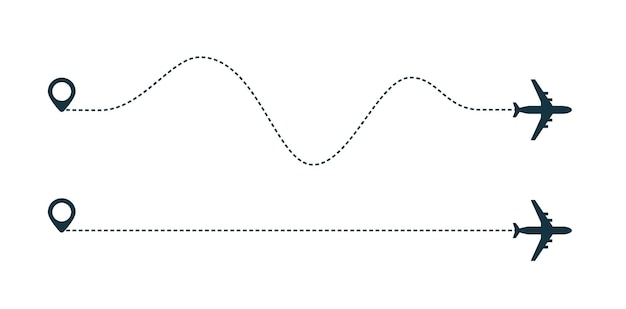 Vliegtuig silhouet icoon met stippellijn pad
