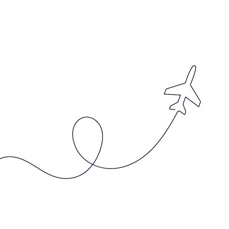 Vector vliegtuig tekening doorlopende enkele zwarte lijn vliegtuig route vector illustratie geïsoleerd op wit