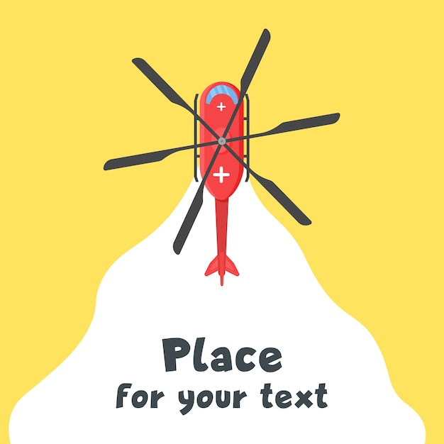Vliegtuig, vliegtuigen, helikopters met een plek voor uw tekst in cartoonstijl. perfect voor webbanners en advertenties. bovenaanzicht van een vliegend vliegtuig.