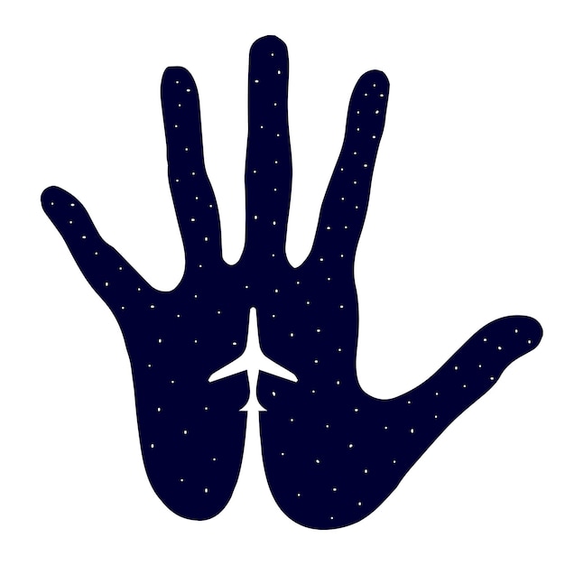 Vliegtuigpictogram in hand vectorpictogram vliegtuig geïsoleerd op de achtergrond van de nachtelijke hemel boeing op palm