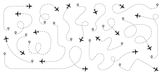 Vliegtuigroutes ingesteld Vliegtuigroutes met stippen Vliegtuigroute met stippen
