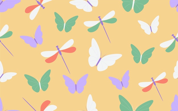 Vlinder en libel naadloos kleurrijk patroon