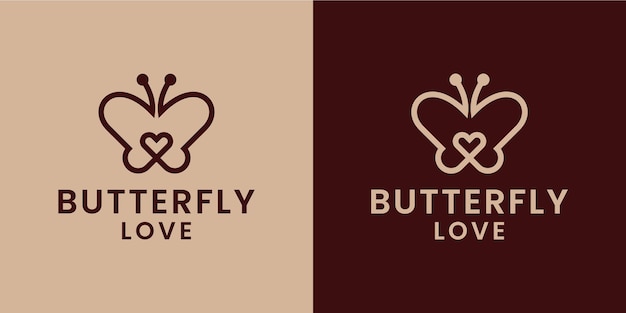 Vlinder en liefde monoline luxe logo-ontwerpinspiratie
