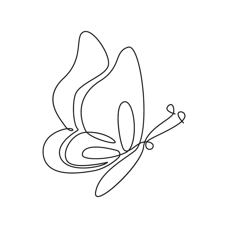 Vector vlinder enkele continue één lijn uit lijn vector kunst tekening en tatoeage ontwerp