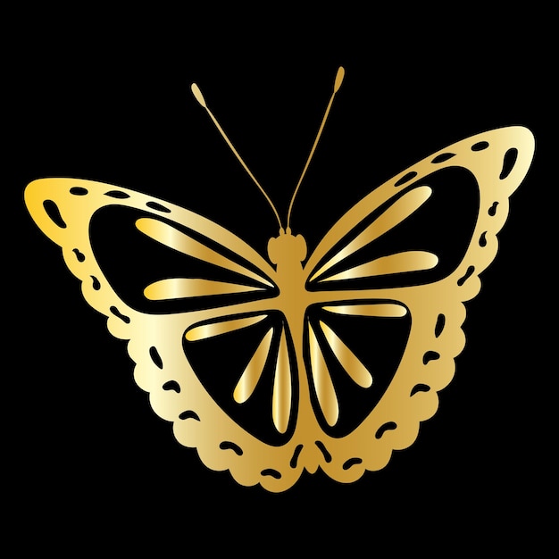 Vlinder gouden silhouet op zwarte achtergrond