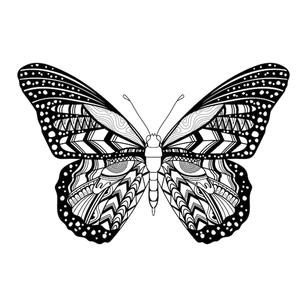 Vlinder mandala zentangle kleurplaat pagina illustratie