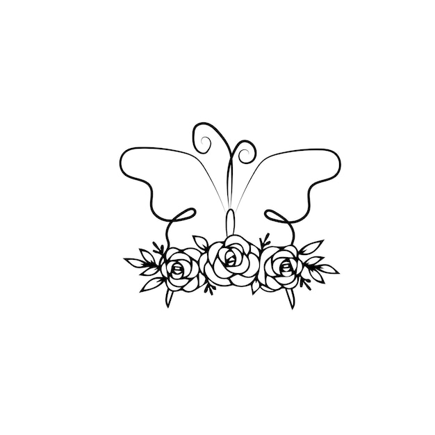 Vector vlinder met een tattoo-ontwerp met een bloemkroon