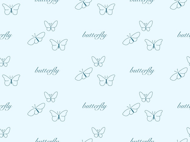 Vlinder stripfiguur naadloze patroon op blauwe achtergrond