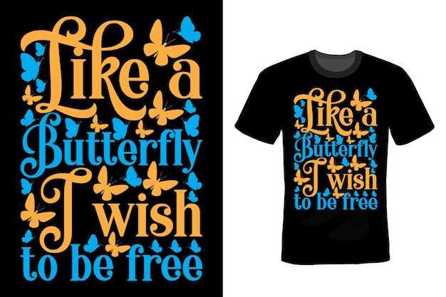 Vlinder T-shirt ontwerp typografie vintage