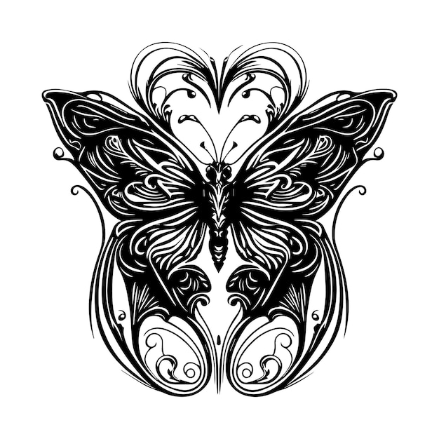 vlinder tribal tatto lijntekeningen hand getekende illustratie