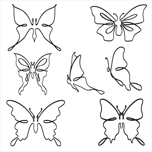Vlinder vector illustratie hand getrokken contourlijnen en lijnen decoratieve logo pictogram teken