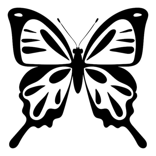 Vlinder zwart-wit silhouet op een witte achtergrond