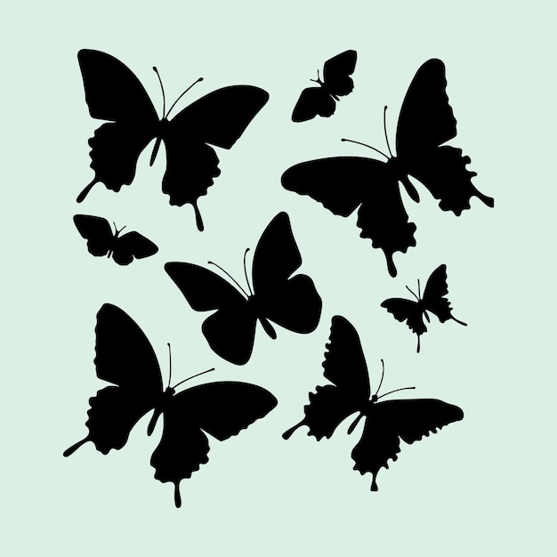 Vlinder zwarte silhouet set Verschillende soorten vliegende vlinder iconen en vector illustratie