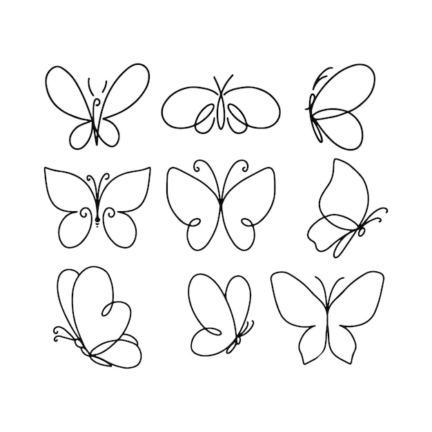 Vlinderlijntekeningen Eenvoudig minimaal vlinderlijn tattoo pictogram logo