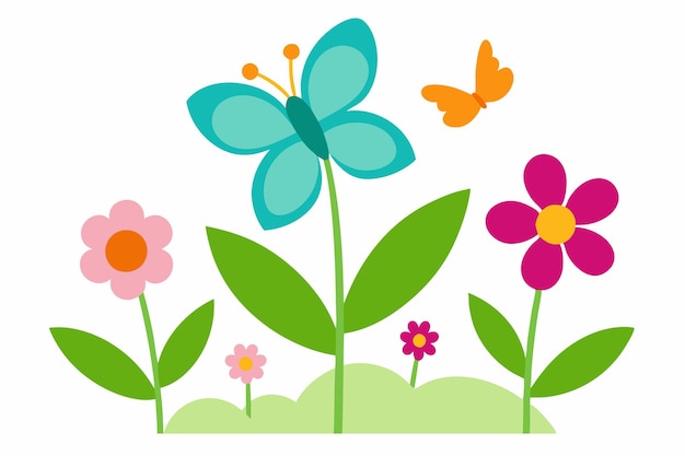 Vlinders en libellen in een bloementuin vectorillustratie op witte achtergrond
