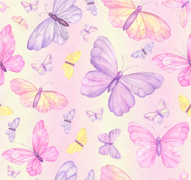 Vlinders zijn kleurrijk van verschillende kleuren op een veelkleurige achtergrond Aquarel naadloos patroon