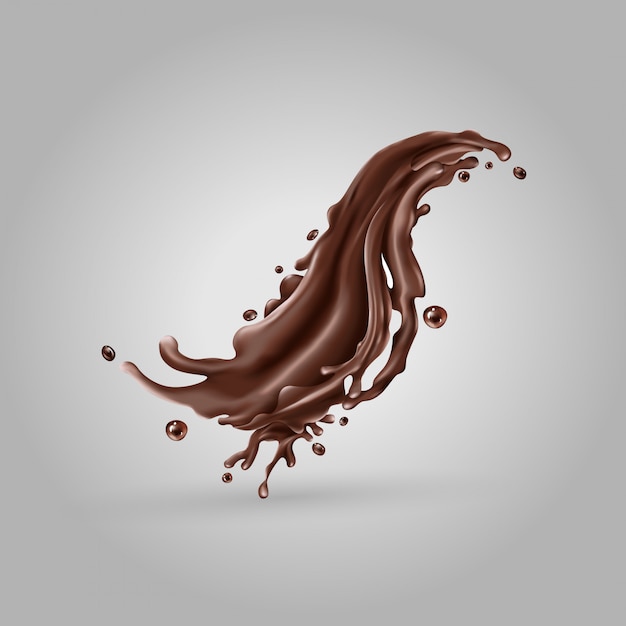 Vloeibare chocolade splash op een grijze achtergrond