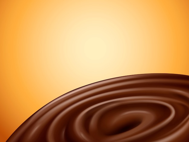 Vloeibare chocoladevortex, oranje achtergrond, illustratie