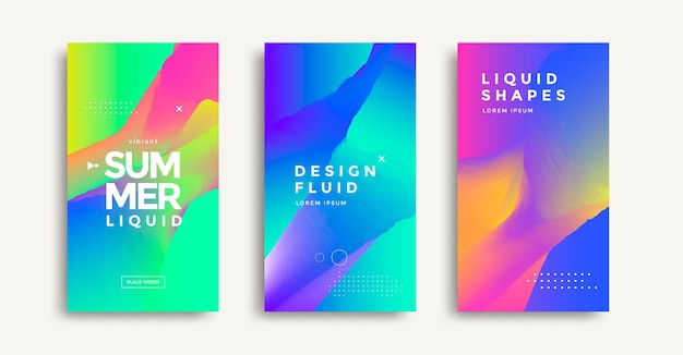 Vloeibare kleurrijke geometrische vormen omslagset Vloeiende gradiënten bannerontwerp Modern design posters