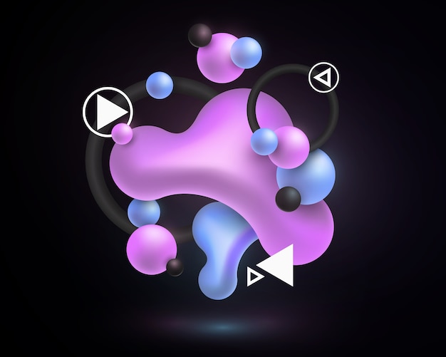 Vloeibare lichtgevende kleurrijke vormen op een donkere achtergrond. Vloeiend verloop vormen concept. Gloeiende neon geometrische elementen. Futuristische achtergrond.