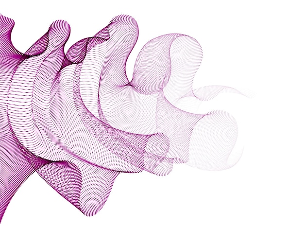 Vloeiende energiedeeltjes, golf van gemengde stippen transparant tule textiel op wind. Gebogen gestippelde 3D-lijnen vector effect illustratie. 3D-futuristische technologiestijl.