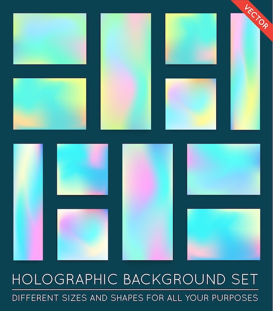 Vloeiende kleuren achtergronden set holografisch effect van toepassing op cadeaukaartomslagposterbrochuremagazine vector templatexa