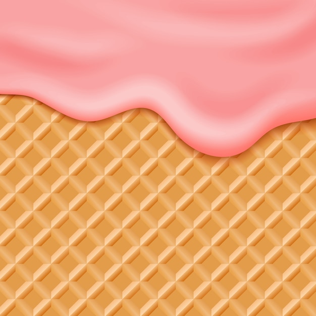 Vloeiende roze glazuur op wafeltje