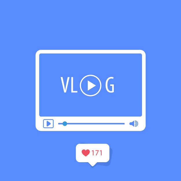 Vlog-pictogram - videoblogconcept, mediaspeler en kanaalabonneesymbool