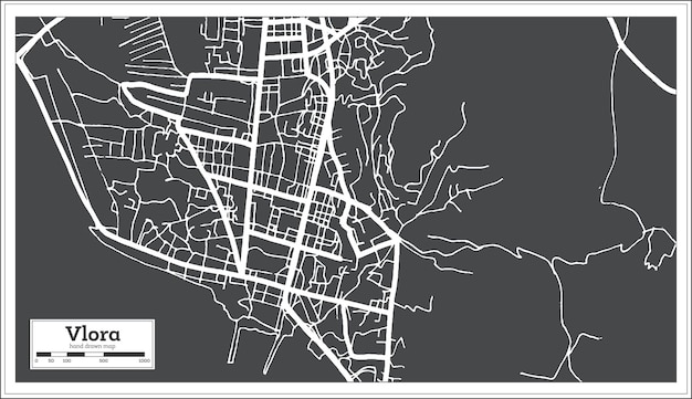 Vector vlora albania city map in black and white color in retro style outline map