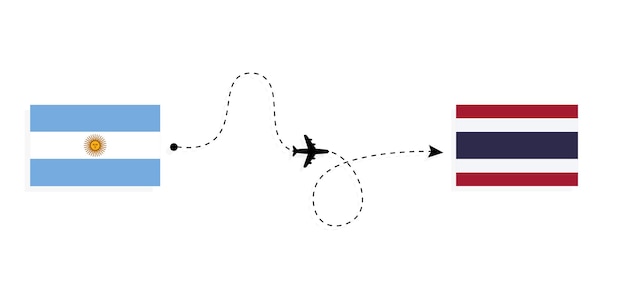 Vlucht en reis van Argentinië naar Thailand per passagiersvliegtuig Reisconcept