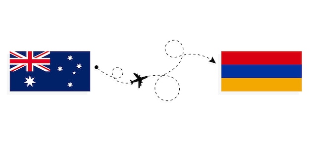 Vlucht en reis van Australië naar Armenië per passagiersvliegtuig Reisconcept