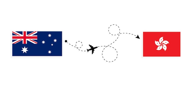 Vlucht en reis van Australië naar Hong Kong per passagiersvliegtuig Reisconcept