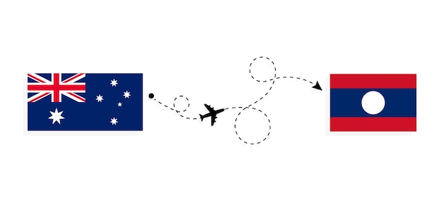 Vlucht en reis van Australië naar Laos per passagiersvliegtuig Reisconcept