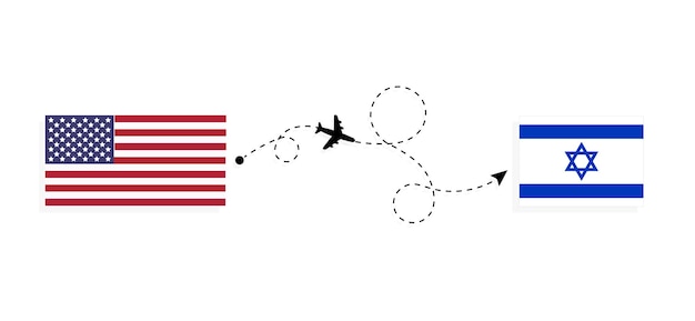 Vlucht en reis van de VS naar Israël per passagiersvliegtuig Reisconcept