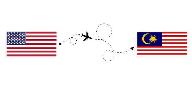Vlucht en reis van de VS naar Maleisië per passagiersvliegtuig Reisconcept