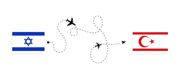 Vector vlucht en reis van israël naar de turkse republiek noord-cyprus met een passagiersvliegtuig