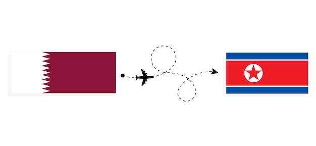Vlucht en reis van Qatar naar Noord-Korea per passagiersvliegtuig Reisconcept