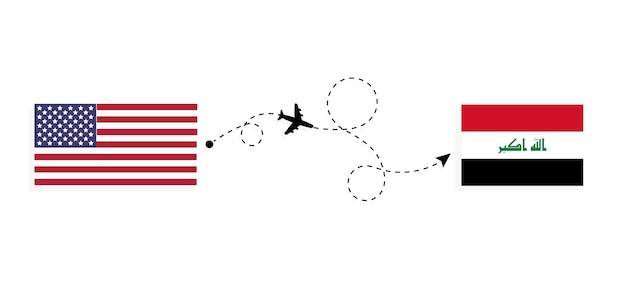 Vlucht en reizen van de VS naar Irak per passagiersvliegtuig Reisconcept