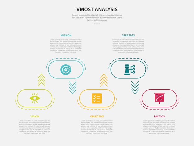 vmost анализ инфографического стиля с шаблоном из 5 точек с круглым прямоугольным ящиком вверх и вниз в горизонтальном направлении для презентации слайдов