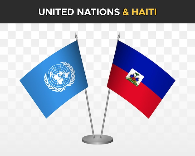 VN Verenigde Naties vs Haïti bureauvlaggen mockup geïsoleerde 3d vector illustratie tafelvlaggen