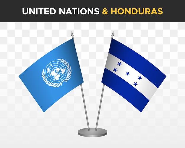 VN Verenigde Naties vs Honduras bureau vlaggen mockup geïsoleerde 3d vector illustratie tafel vlaggen