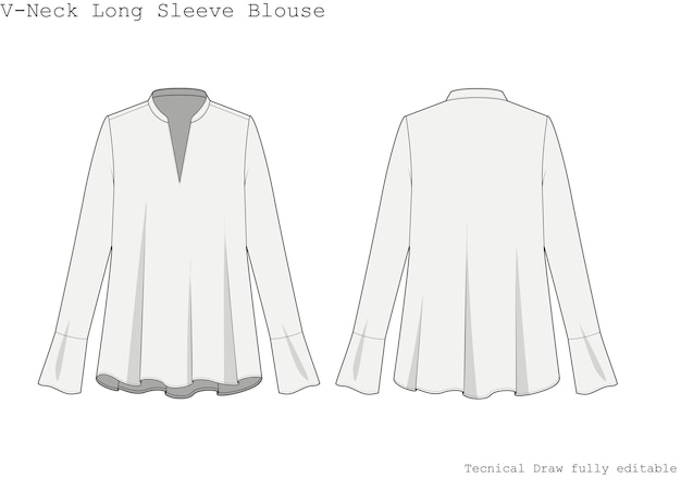 ベクトル vneck long sleeve blouse テクニカル・ドロー