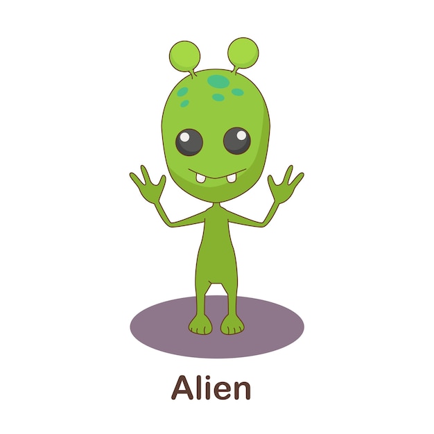 아이들을 위한 어휘 플래시 카드. 외계인 사진이 있는 외계인